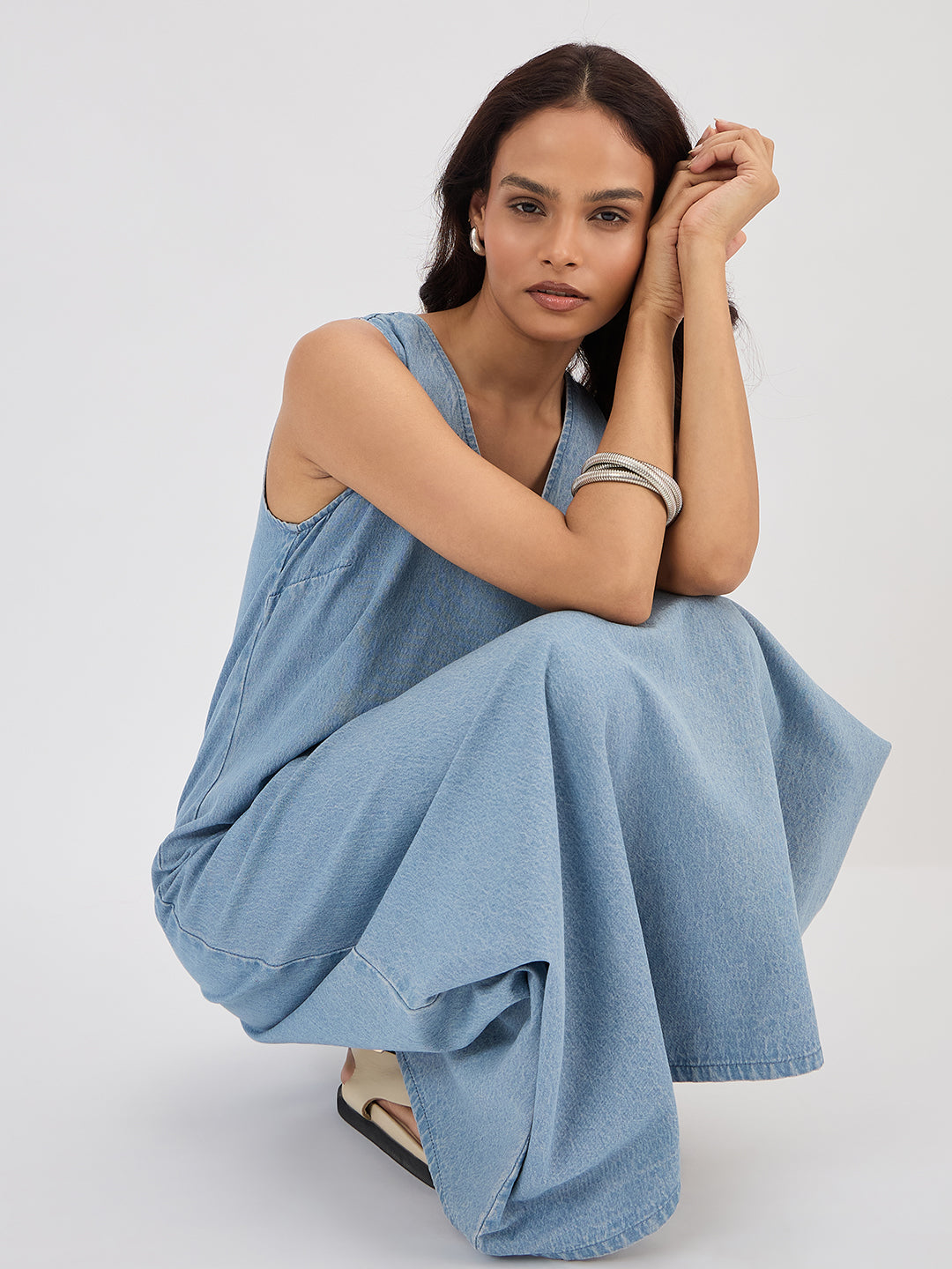 Light Blue Denim Maxi Dress