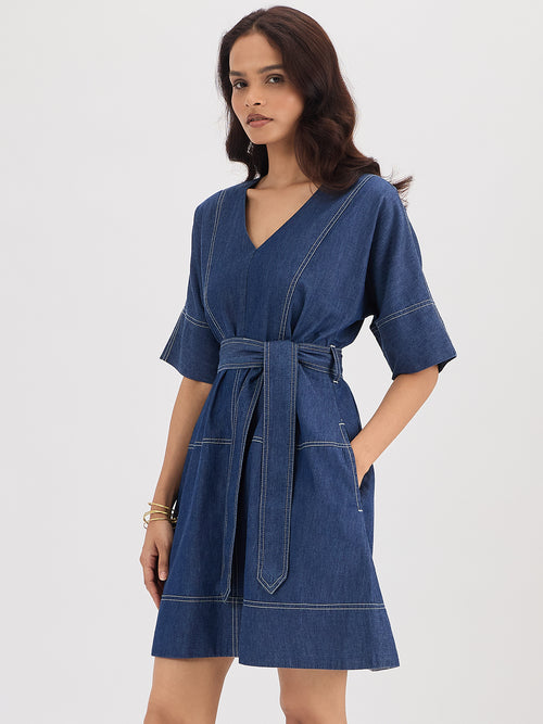 Navy Blue Denim Mini Dress