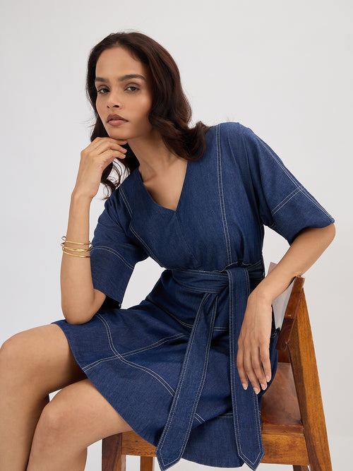 Navy Blue Denim Mini Dress