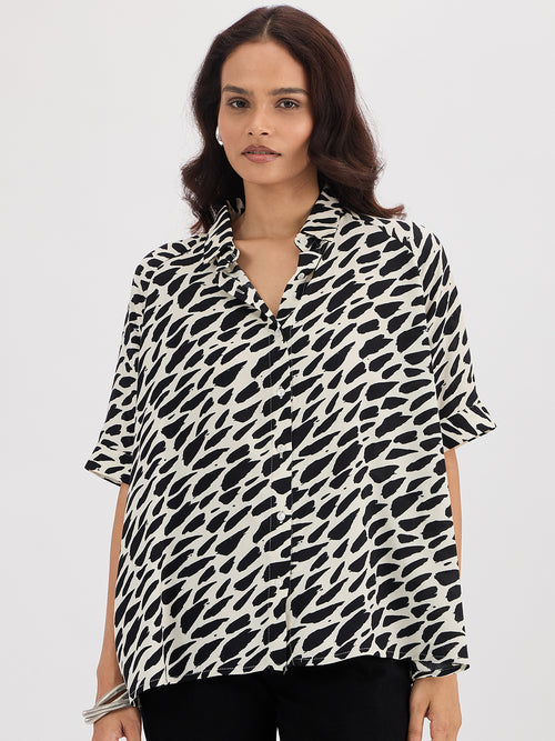 Black & White Abstract Print Oversize Shirt