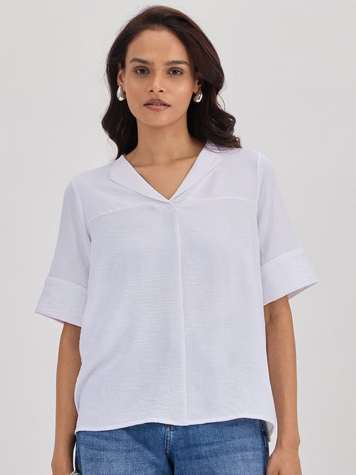 White Shawl Collar Top