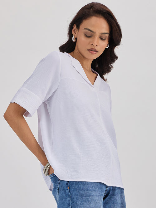 White Shawl Collar Top