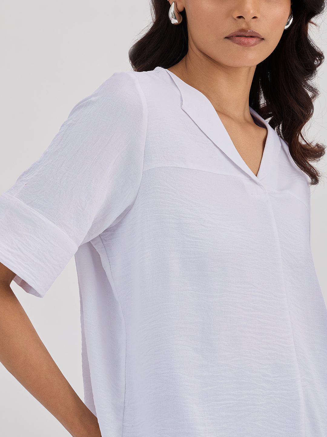 White Shawl Collar Top