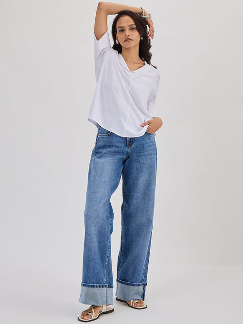 White Shawl Collar Top