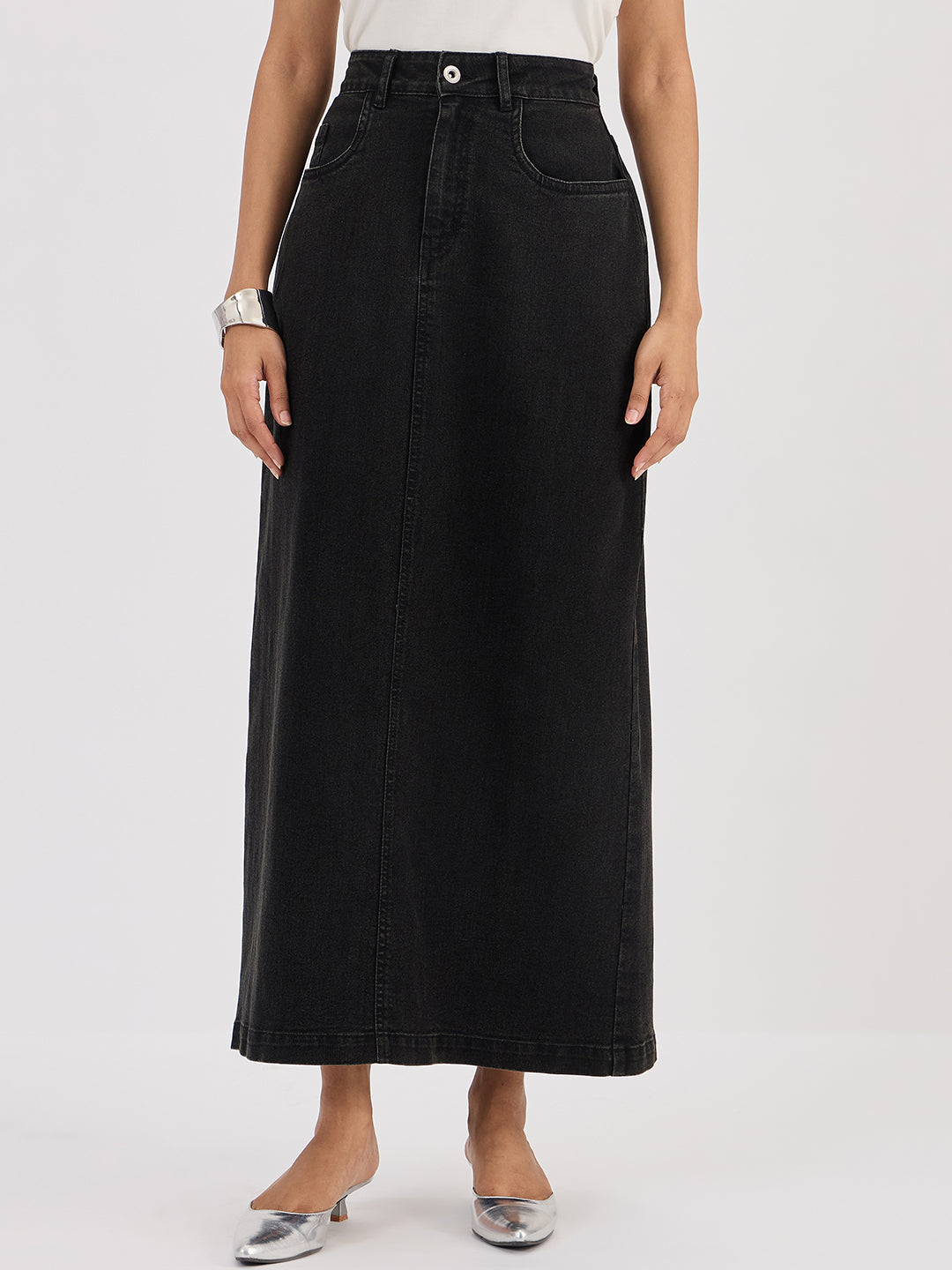 Black Denim Maxi Skirt