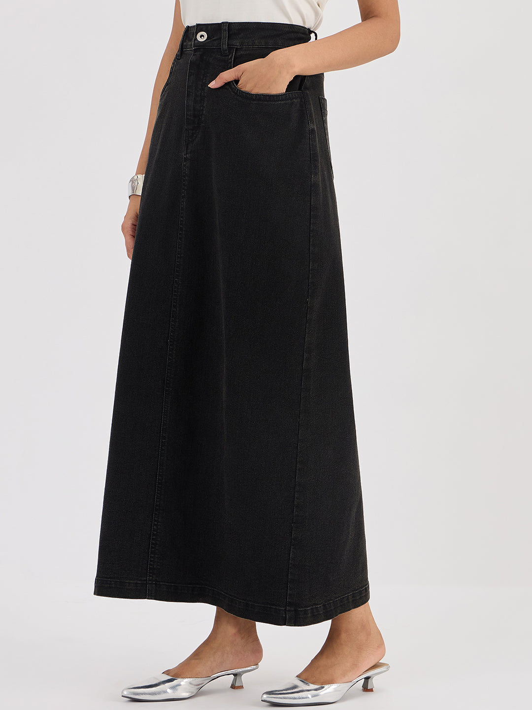 Black Denim Maxi Skirt