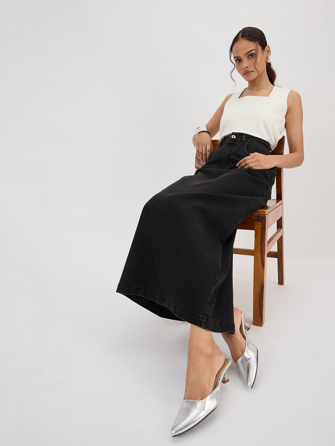 Black Denim Maxi Skirt