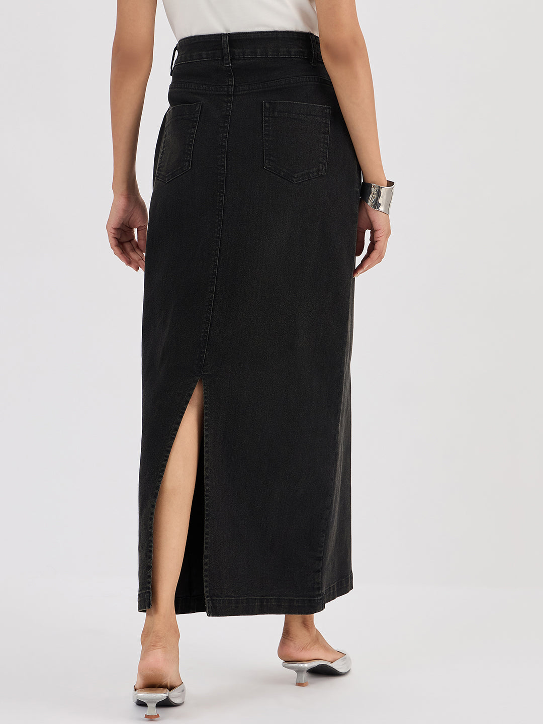 Black Denim Maxi Skirt