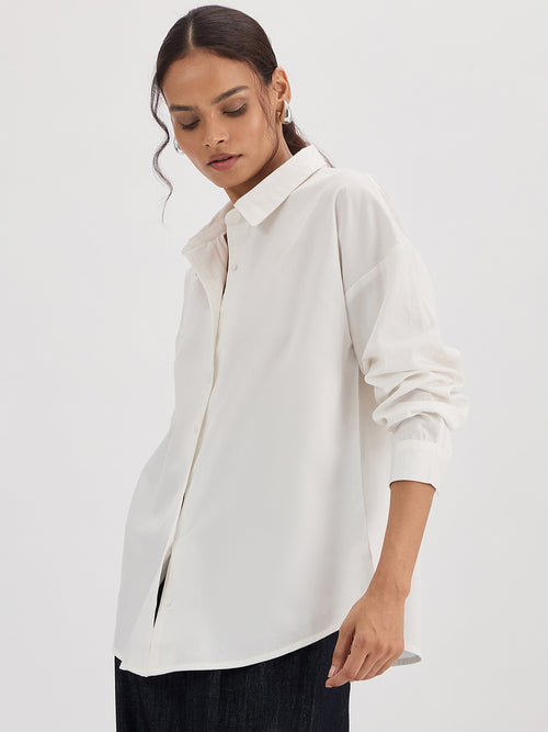 White Cotton Back Button Detailing Shirt
