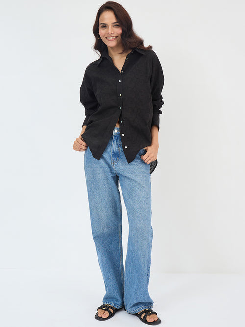 Black Embroidered Cotton Shirt