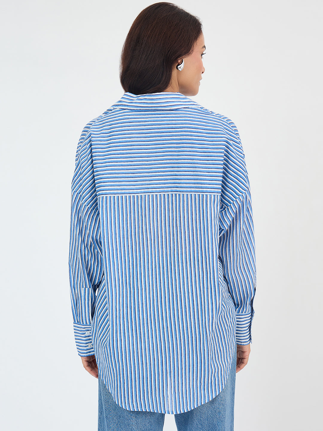 Blue Cotton Stripe Oversized Shirt