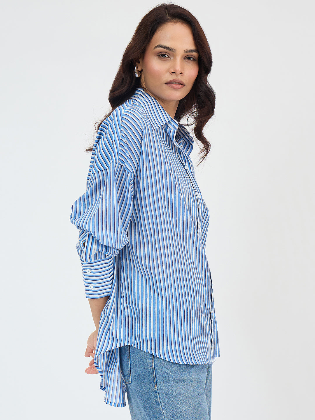 Blue Cotton Stripe Oversized Shirt