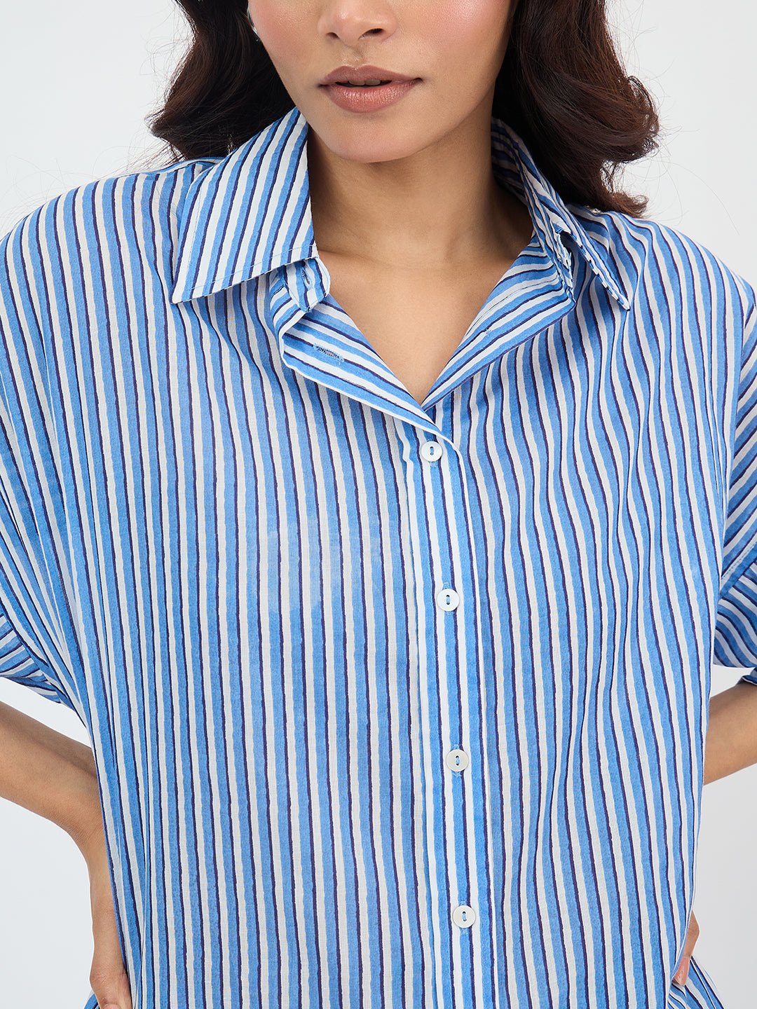 Blue Cotton Stripe Oversized Shirt