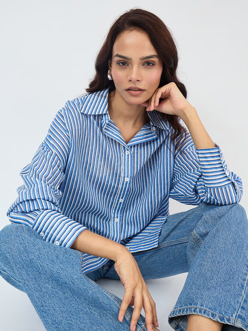 Blue Cotton Stripe Oversized Shirt