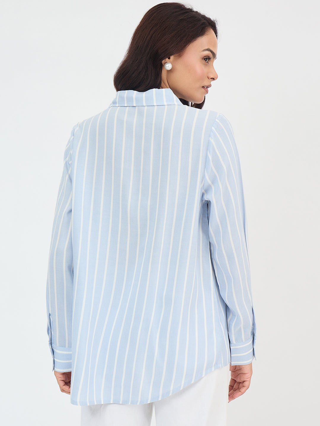 Blue And White Yarn Dyed Stripe Shirt