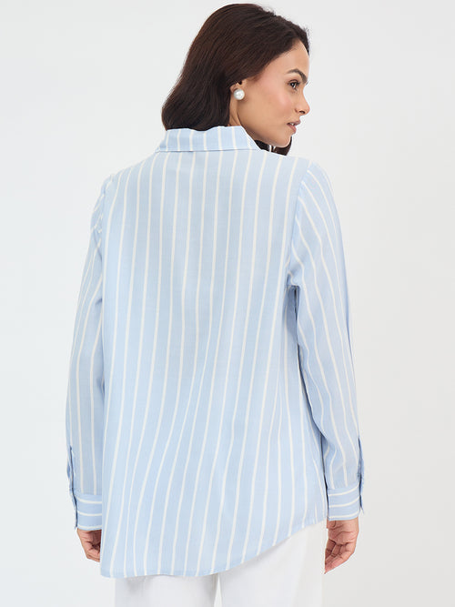 Blue And White Yarn Dyed Stripe Shirt