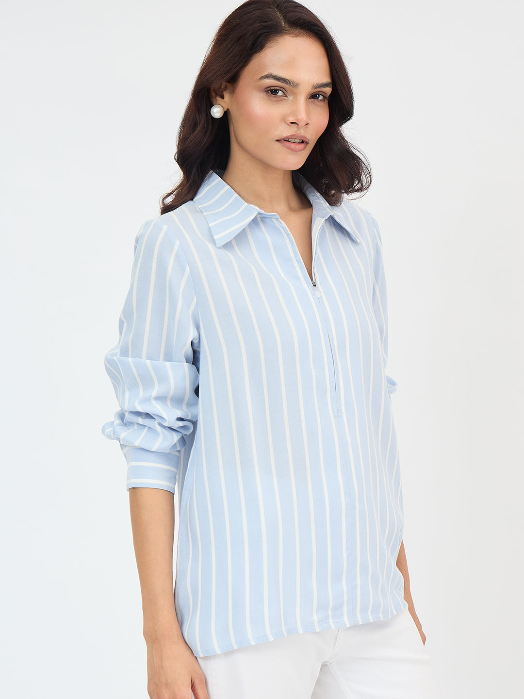 Blue And White Yarn Dyed Stripe Shirt