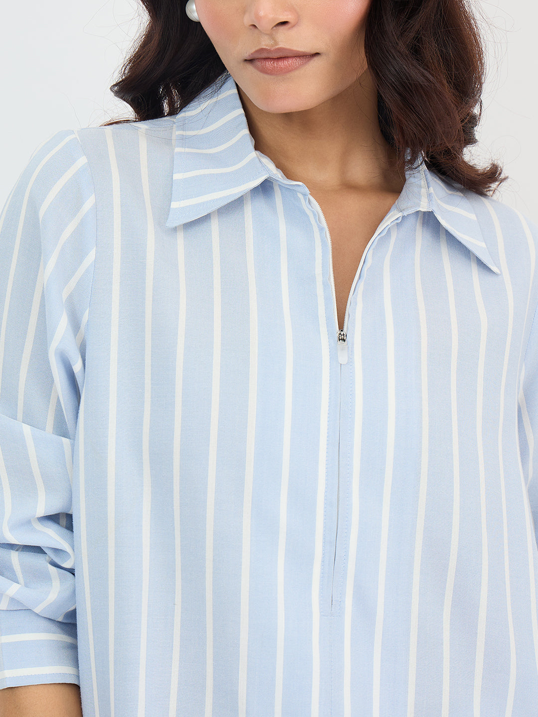 Blue And White Yarn Dyed Stripe Shirt