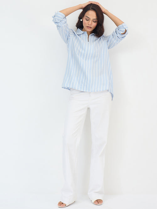 Blue And White Yarn Dyed Stripe Shirt