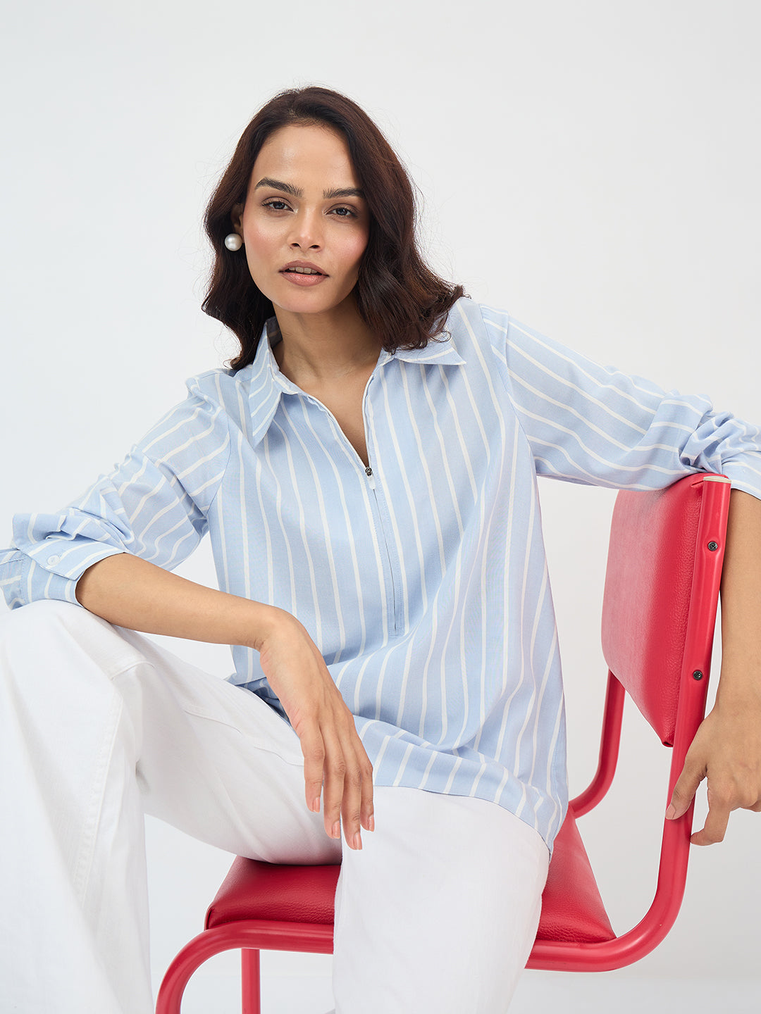 Blue And White Yarn Dyed Stripe Shirt