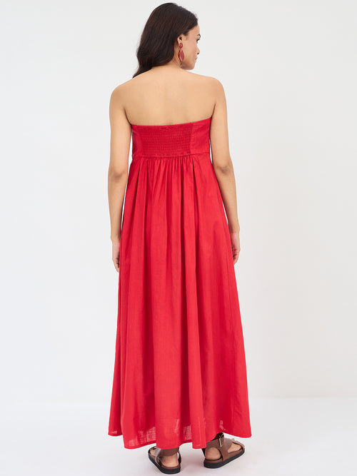 Red Cotton Tube Maxi Dress