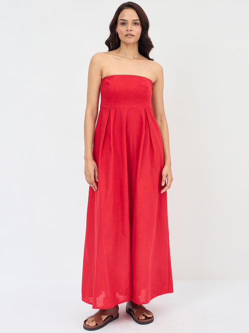 Red Cotton Tube Maxi Dress