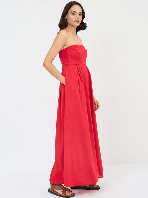 Red Cotton Tube Maxi Dress
