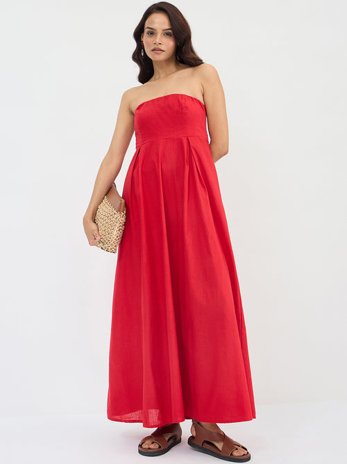 Red Cotton Tube Maxi Dress