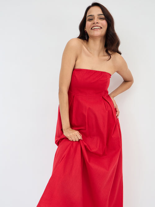 Red Cotton Tube Maxi Dress