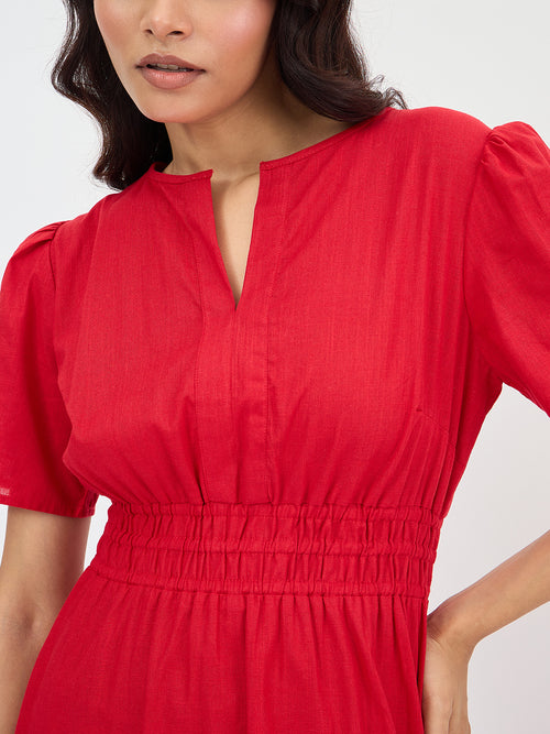 Red Cotton Tiered Maxi Dress