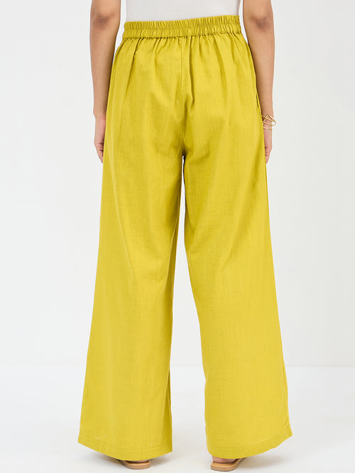 Citrine Green Cotton Straight Fit Pant