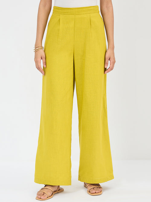 Citrine Green Cotton Straight Fit Pant