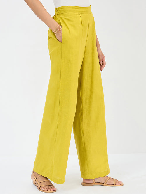 Citrine Green Cotton Straight Fit Pant
