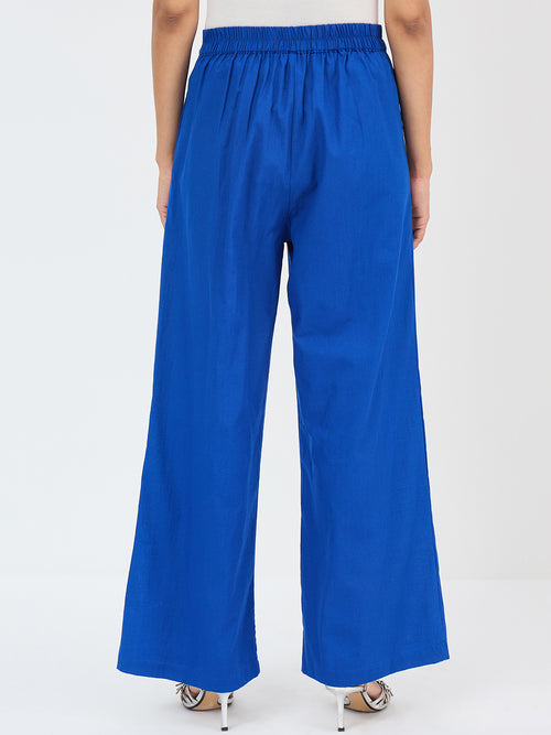 Royal Blue Cotton Straight Fit Pant