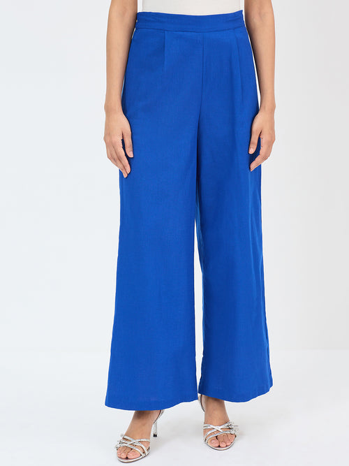Royal Blue Cotton Straight Fit Pant