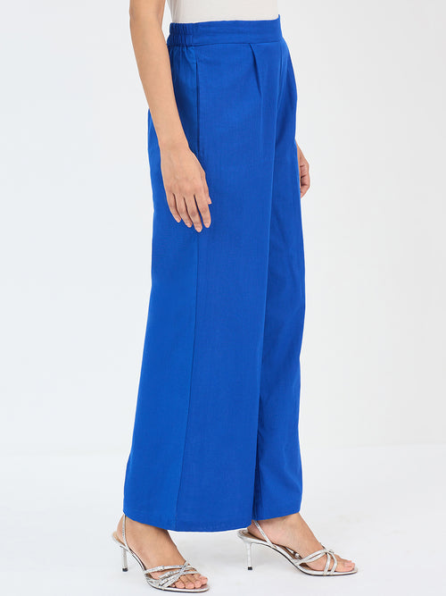 Royal Blue Cotton Straight Fit Pant