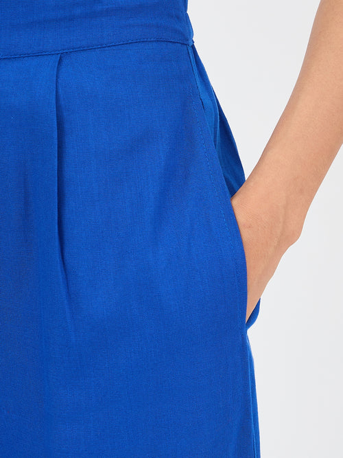 Royal Blue Cotton Straight Fit Pant