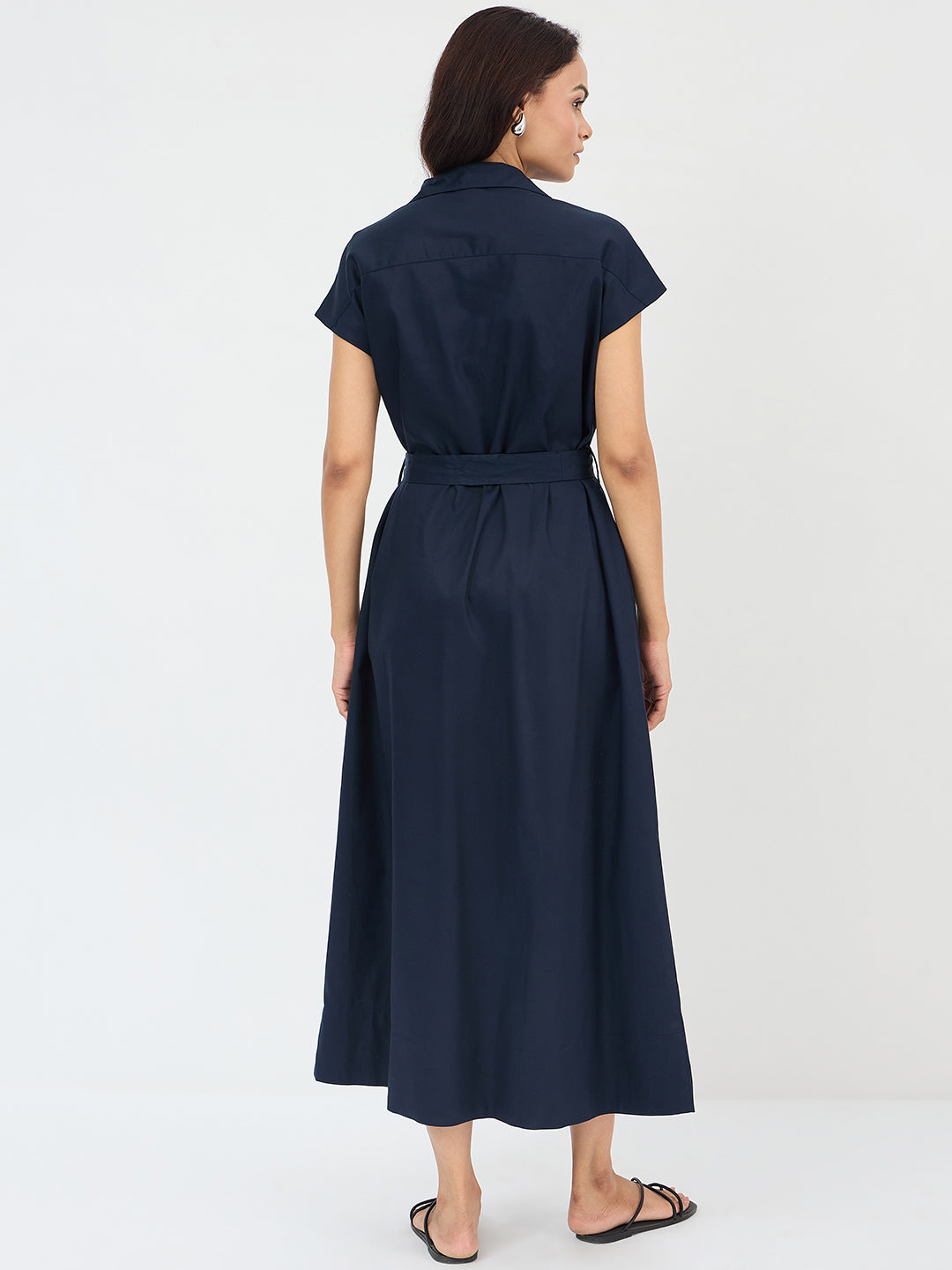 Navy Cotton Shirt Maxi Dress
