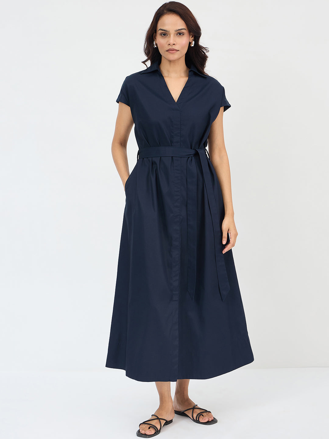 Navy Cotton Shirt Maxi Dress