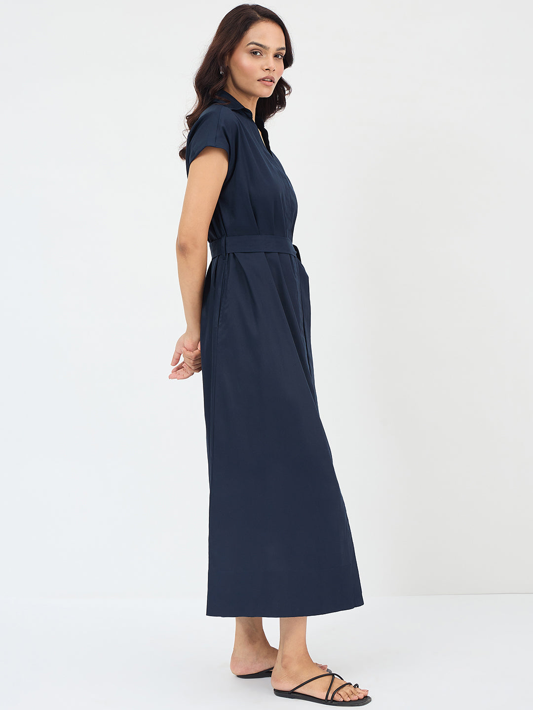 Navy Cotton Shirt Maxi Dress