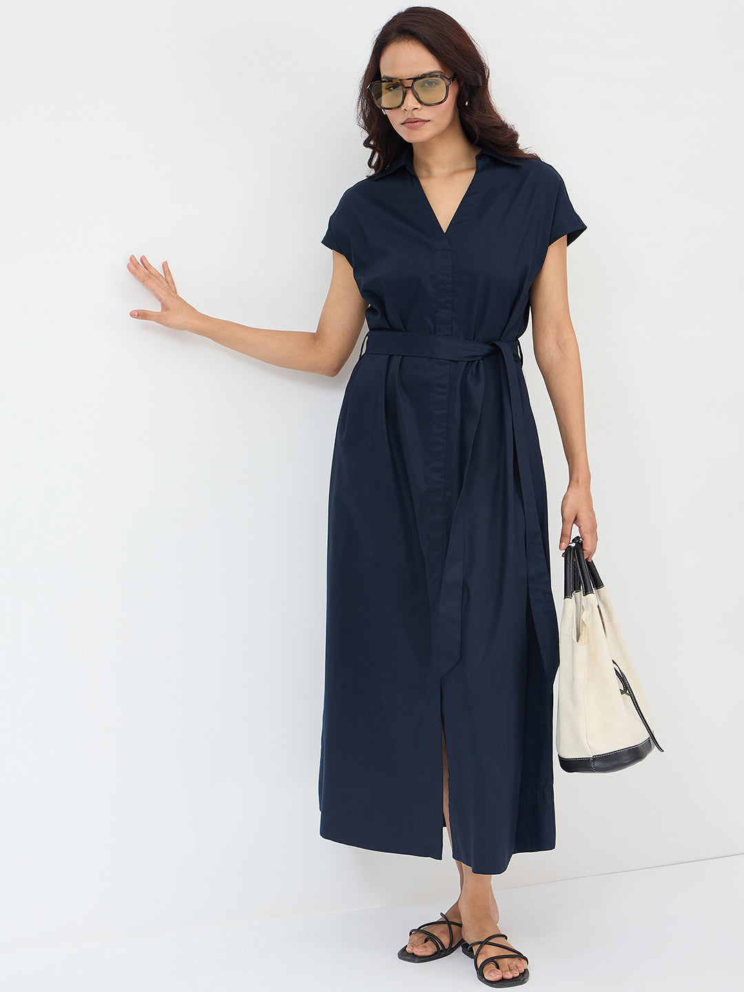 Navy Cotton Shirt Maxi Dress