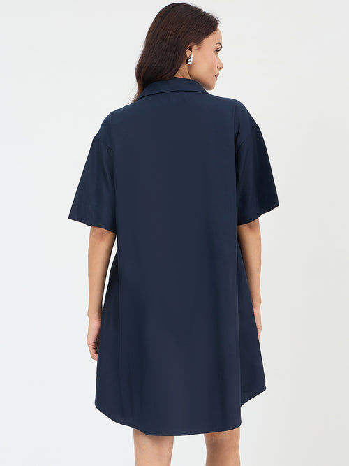 Navy Cotton Shirt Mini Dress