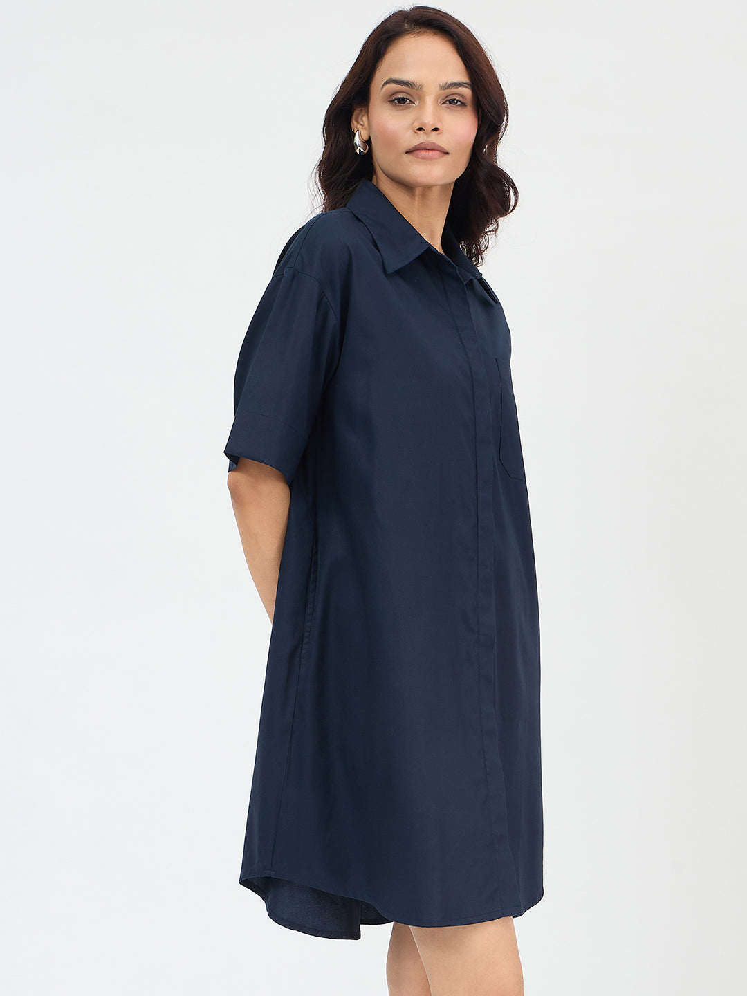 Navy Cotton Shirt Mini Dress