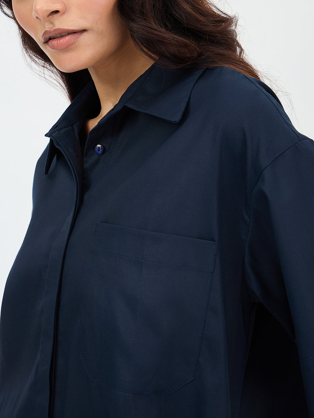 Navy Cotton Shirt Mini Dress