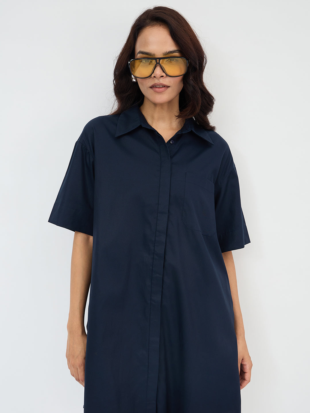Navy Cotton Shirt Mini Dress