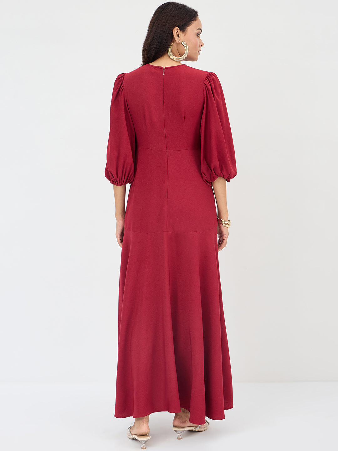 Red Wrap Ruffle Maxi Dress