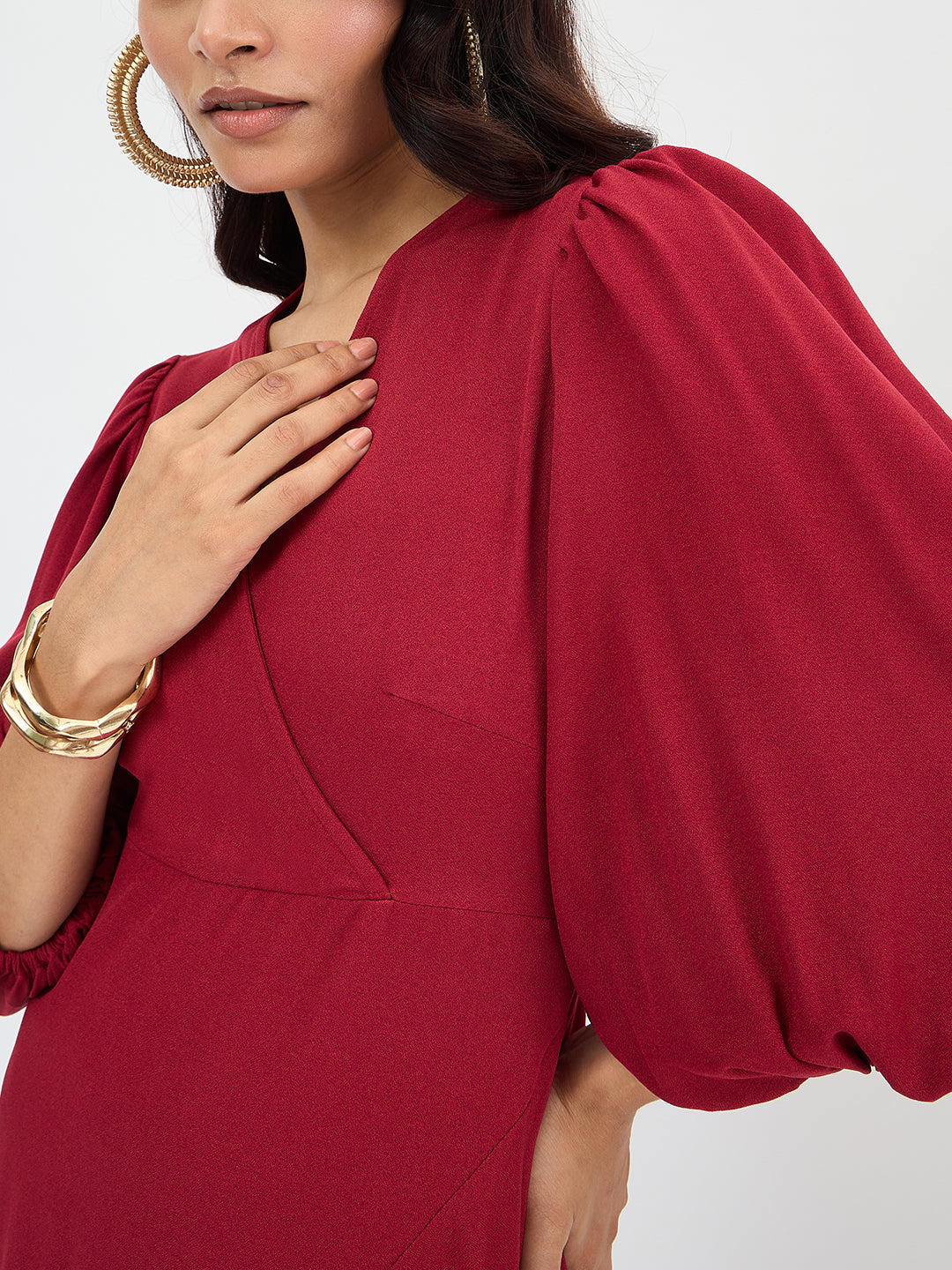 Red Wrap Ruffle Maxi Dress