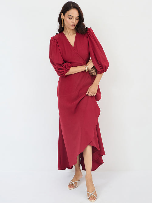 Red Wrap Ruffle Maxi Dress