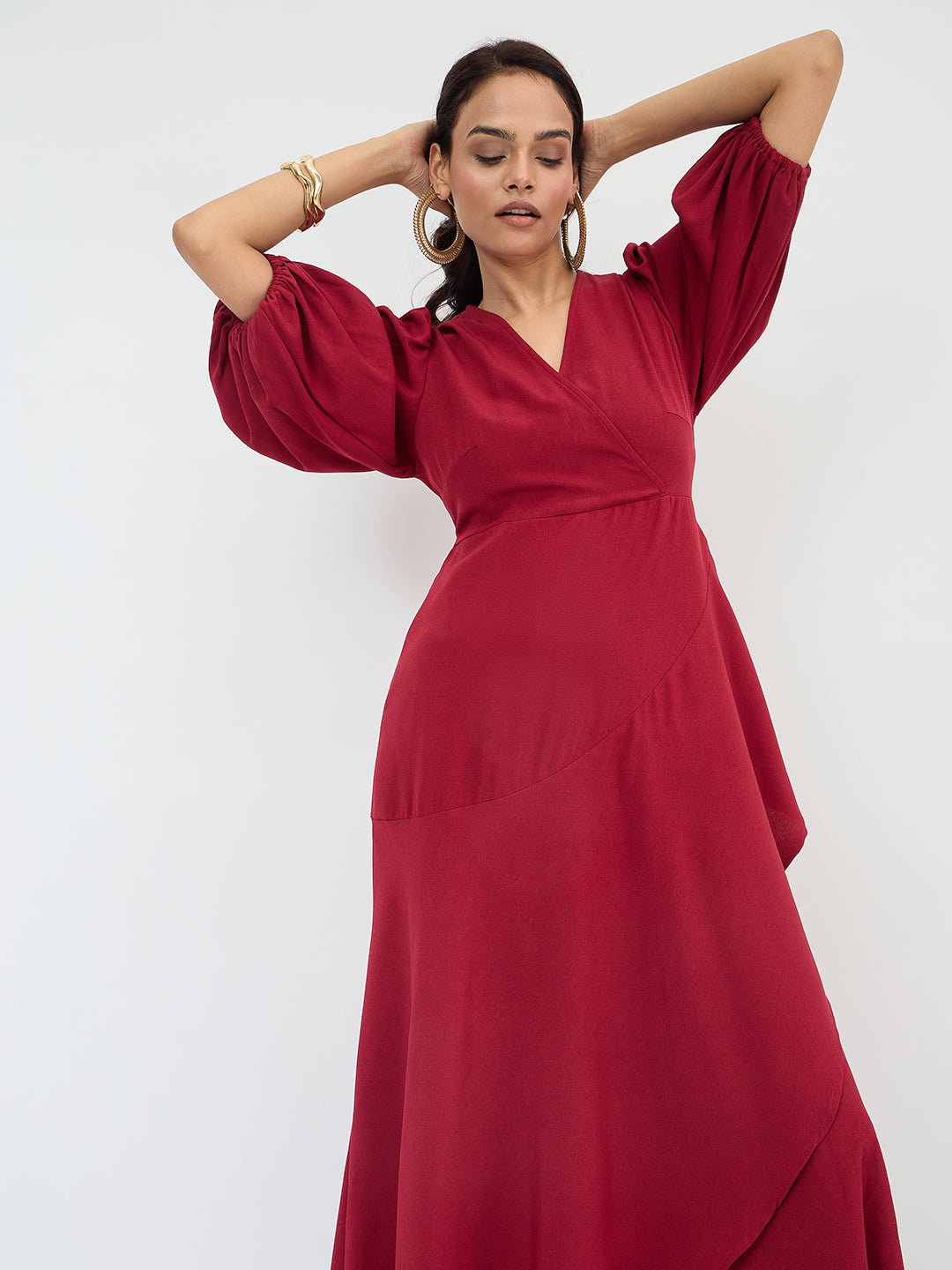 Red Wrap Ruffle Maxi Dress