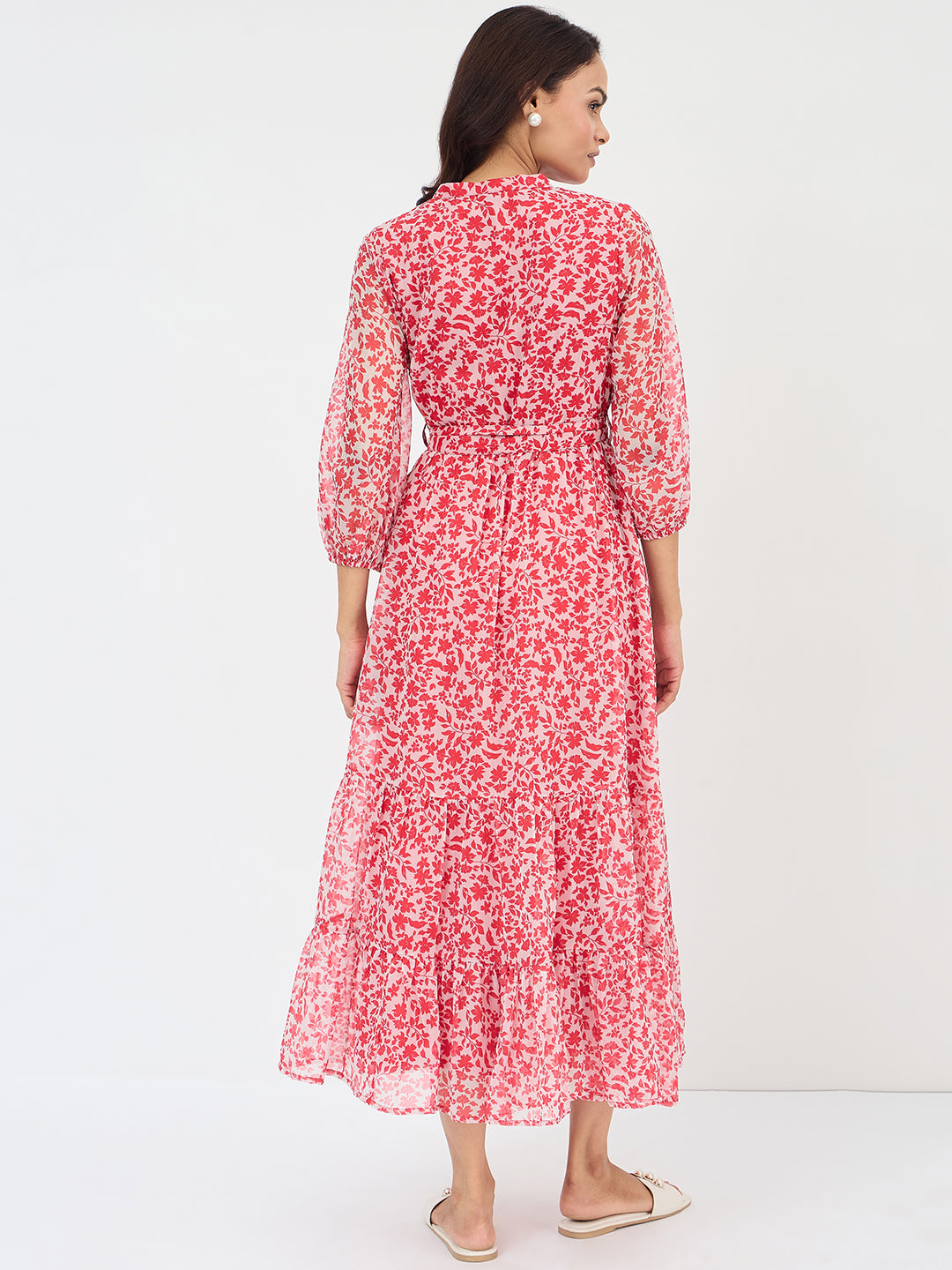 Red And White Floral Print Maxi Dress